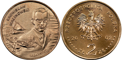 Польша 2 злотых 2002 MW, Бронислав Малиновский (1884-1942) KM 431 нордик UNC 4526-912