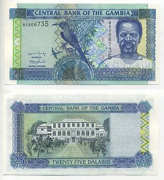 ГАМБИЯ 25 ДАЛАСИ 2001 ПОДПИСЬ 13 Pick 22a бумага UNC (ПРЕСС) 6278-53-3