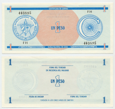 Куба, валютный сертификат 1 песо ND серия C, первый выпуск, голубая Pick FX 11 бумага аUNC 6293-41-2