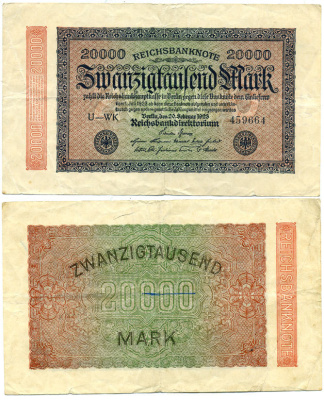 Германия 20000 марок 1923 20 февраля 1923, водянной знак L Pick 85 а  бумага   435-55-2-1