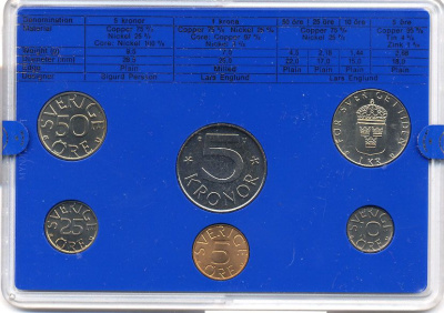 Швеция набор монетного двора из 6 монет 1980 в пластике, Карл XVI Густав (1973- ) KM MS15 UNC 4-3-6-115