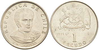 Чили 1 эскудо 1971 Хосе Мигель Каррера KM 197 медно-никель 187-356