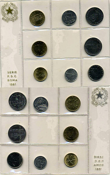 Италия госнабор из 8 монет 1981 медно-никель UNC 7-5-1-29