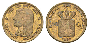 Нидерланды игрой жетон в 10 гульденов (КОПИЯ) 1897 диаметр 22 мм, вес 4,6 гр тип - KM 118 желтый металл 4613-245