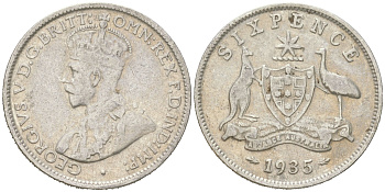Австралия 6 пенсов 1935 Георг V (1910-1936) KM 25 серебро 4623-167
