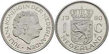 Нидерланды 1 гульден 1980 Юлиана (1948-1980) KM 184а никель 94-655