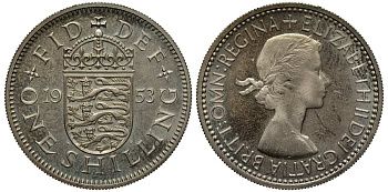 Великобритания 1 шиллинг 1953 Елизавета II (1952-2022), Английский герб, тираж 40.000 экземпляров KM 890, Spink 4139 медно-никель PROOF 117-1246