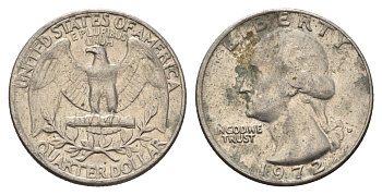 США 25 центов (квотер, 1/4 доллара) 1972 Вашингтон KM 164a медь плакированная медно-никелем 4673-1054