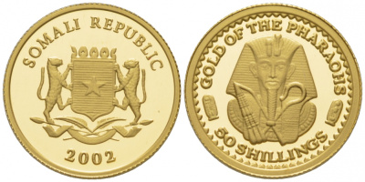 Сомали 50 шиллингов 2002 золото фараонов Египта KM 162 золото PROOF 00-00