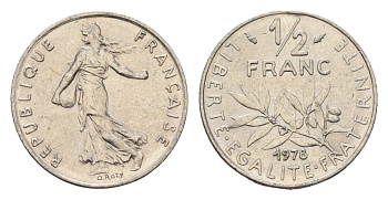 Франция 1/2 франка 1978 сеятель KM 931.1 никель 4674-625