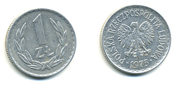 ПОЛЬША 1 ЗЛОТЫЙ 1975 MW KM 49.1 алюминий 3999-851