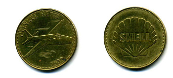 США ЖЕТОН ND SHELL, САМОЛЕТ ХЕЙНКЕЛЬ HE178, 26 мм, 5,0 гр латунь 179-847