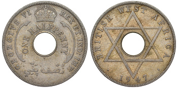 Британская Западная Африка 1/2 пенни 1947 H, Георг VI KM 18 медно-никель 25-2232