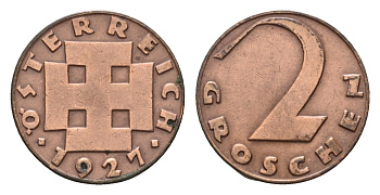 Австрия 2 гроша 1927 KM 2837 бронза 4627-1248