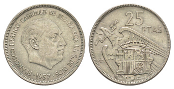 Испания 25 песет 1957 (64) Франсиско Франко (1939-1975) KM 787 медно-никель 4616-134