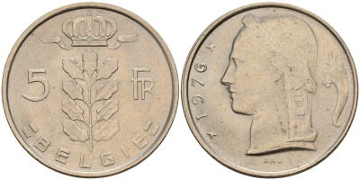 Бельгия 5 франков 1976 Belgie KM 135.1 медно-никель  UNC  4187-321