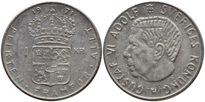 Швеция 1 крона 1971 Густав VI Адольф (1950-1973) KM 826a медь плакированная медно-никелем 4388-1232