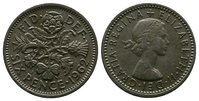 Великобритания 6 пенсов 1962 Елизавета II (1952-2022) KM 903, Spink 4149 медно-никель 4381-753