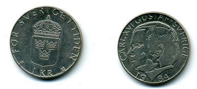 Швеция 1 крона 1980 Карл XVI Густав (1973- ) KM 852 медь плакированная медно-никелем 37-114