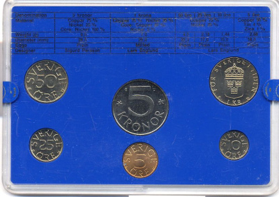 Швеция набор монетного двора из 6 монет 1980 в пластике, Карл XVI Густав (1973- ) KM MS15 UNC 4-3-6-132