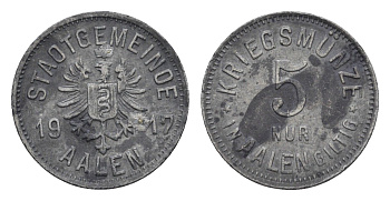 Ален 5 пфеннигов 1917 Funck 2.4, Men05 100.1, Men18 143.1 цинк 4516-319