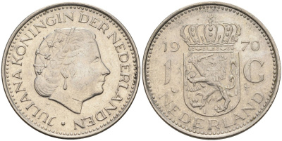 Нидерланды 1 гульден 1970 Юлиана (1948-1980) KM 184а никель 4171-115