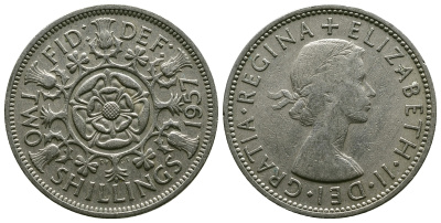 Великобритания 2 шиллинга (флорин) 1957 Елизавета II (1952-2022) KM 906, Spink 4146 медно-никель 4382-134