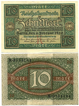 ГЕРМАНИЯ 10 МАРОК 1920 6 ФЕВРАЛЯ 1920, БУКВА K Pick 67a бумага 7547-71-2