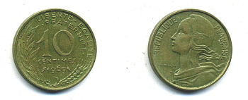 ФРАНЦИЯ 10 САНТИМОВ 1969 ТИП MARIANNE KM 929 медь алюминий никель 84-1615