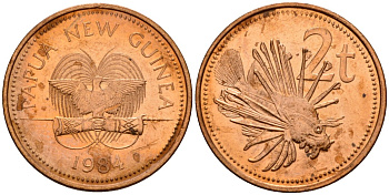 Папуа-Новая Гвинея 2 тойя 1984 Елизавета II (1953-) KM 2 бронза 4571-314