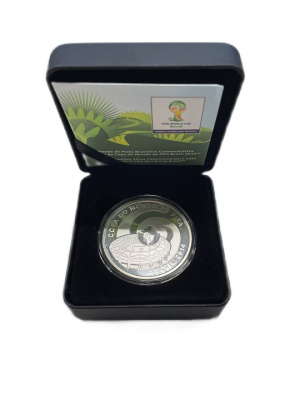 Бразилия 5 реалов 2014 Чемпионат мира по футболу 2014, города принимающие чемпионат мира, тираж 12.000 экземпляров, в оригинальной коробке, с сертификатом KM 702 серебро  PROOF  8-1-02-02