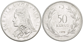 Турция 50 курушей 1975 Анатолийская невеста KM 899 нержавеющая сталь 4541-1143