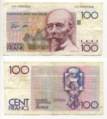 БЕЛЬГИЯ 100 ФРАНКОВ 1982-19994 Pick 142a бумага 6301-28-2