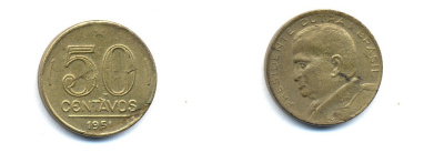 БРАЗИЛИЯ 50 СЕНТАВО 1951 ГЕНЕРАЛ ЭУРИКЕ ГАСПАР ДУТРА KM 563 алюминевая бронза 76-1042