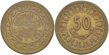 Тунис 50 миллимов 1983 АН1403, республика KM 308 латунь 110-451