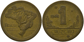 Бразилия 1 крузейро 1946 KM 558 алюминиевая бронза 4577-354