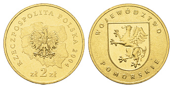 Польша 2 злотых 2004 MW, серия польские воеводства, Поморское воеводство KM 492 нордик UNC 4676-113