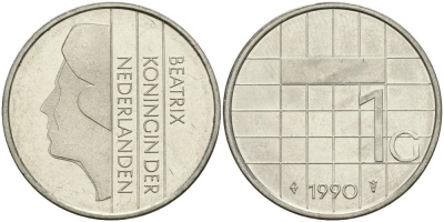 Нидерланды 1 гульден 1990 Беатрикс (1980-2013) KM 205 никель UNC 4579-426