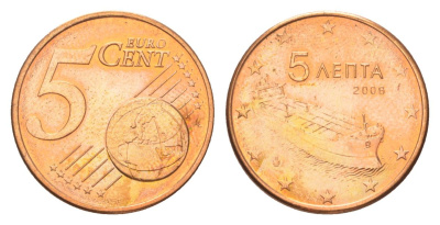 Греция 5 евроцентов 2006 KM 183 сталь плакированная медью UNC 4627-1135