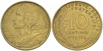 ФРАНЦИЯ 10 САНТИМОВ 1971 ТИП MARIANNE KM 929 медь алюминий никель 3309-1054
