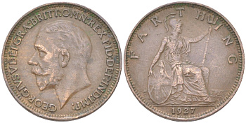 Великобритания 1 фартинг 1927 Георг V (1910-1936) KM 825, Spink 4061 бронза 4613-461