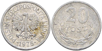 Польша 20 грошей 1976 MW KM A47, Parchimowicz 208p алюминий 99-748