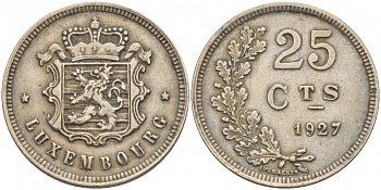 ЛЮКСЕМБУРГ 25 САНТИМОВ 1927 ГОД ТИП KM 37 медно-никель 4548-752