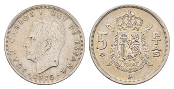 Испания 5 песет 1975 (80) Хуан Карлос I (1975-2014) KM 807 медно-никель 183-223