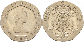 Великобритания 20 пенсов 1983 Елизавета II (1952-2022) KM 931, Spink 4230 (G1) медно-никель 212-1257