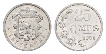 Люксембург 25 сантимов 1954 Шарлотта (1918-1964) KM 45a алюминий 4115-448