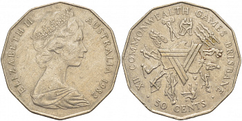 Австралия 50 центов 1982 Елизавета II (1952-2022), XII игры стран Британсого содружества KM 74 медно-никель 29-123