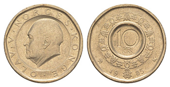 Норвегия 10 крон 1985 Улаф V (1957-1991) KM 427 никель латунь 4635-753