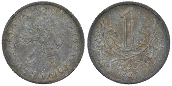 Богемия и Моравия 1 крона 1942 германский протекторат KM 4 цинк 4121-126