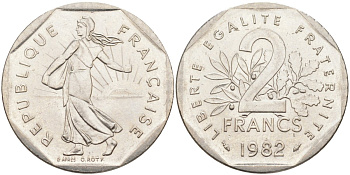 Франция 2 франка 1982 сеятель KM 242.1, Le Frank 272.6 никель 4519-344